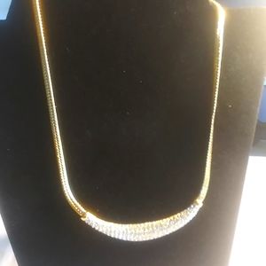 Roman gold tone rhinestone necklace on gold tone chain